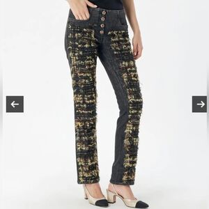 Authentic Chanel Byzantine Paris Embellished Tweed Jeans sz 46 US 10/12